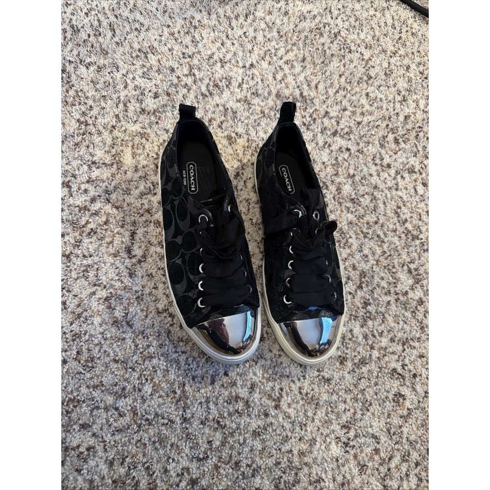 COACH Malaya Casual Sneakers Black/ Silver Signature C Suede Shoes Women's‎